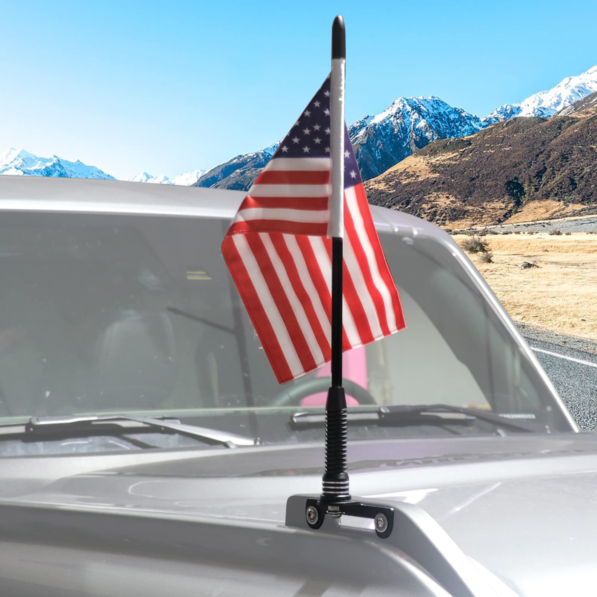 Photo 1 of BESTAOO Flag Pole with Mount for Ford Bronco 2021+, 360° Rotation Aluminum Alloy Hood Trail Sight Flag Mount Bracket Holder for Ford Bronco Accessories 2021 2022 2023 2024 2025 2 Door 4 Door