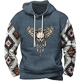 Zhyaj Classic Drawstring Hoodie for Men Classic Hooded Neck Long Floral Printed Sleeve Street Style Fall Sweatshirt with Kangaroo Pocket for Everydaywear