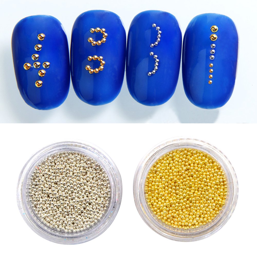 Photo 1 of 2Pcs Gold Silver Mini Metallic Caviar Nail Beads for 3D Metal Nail Ball Decoration Manicure Tools