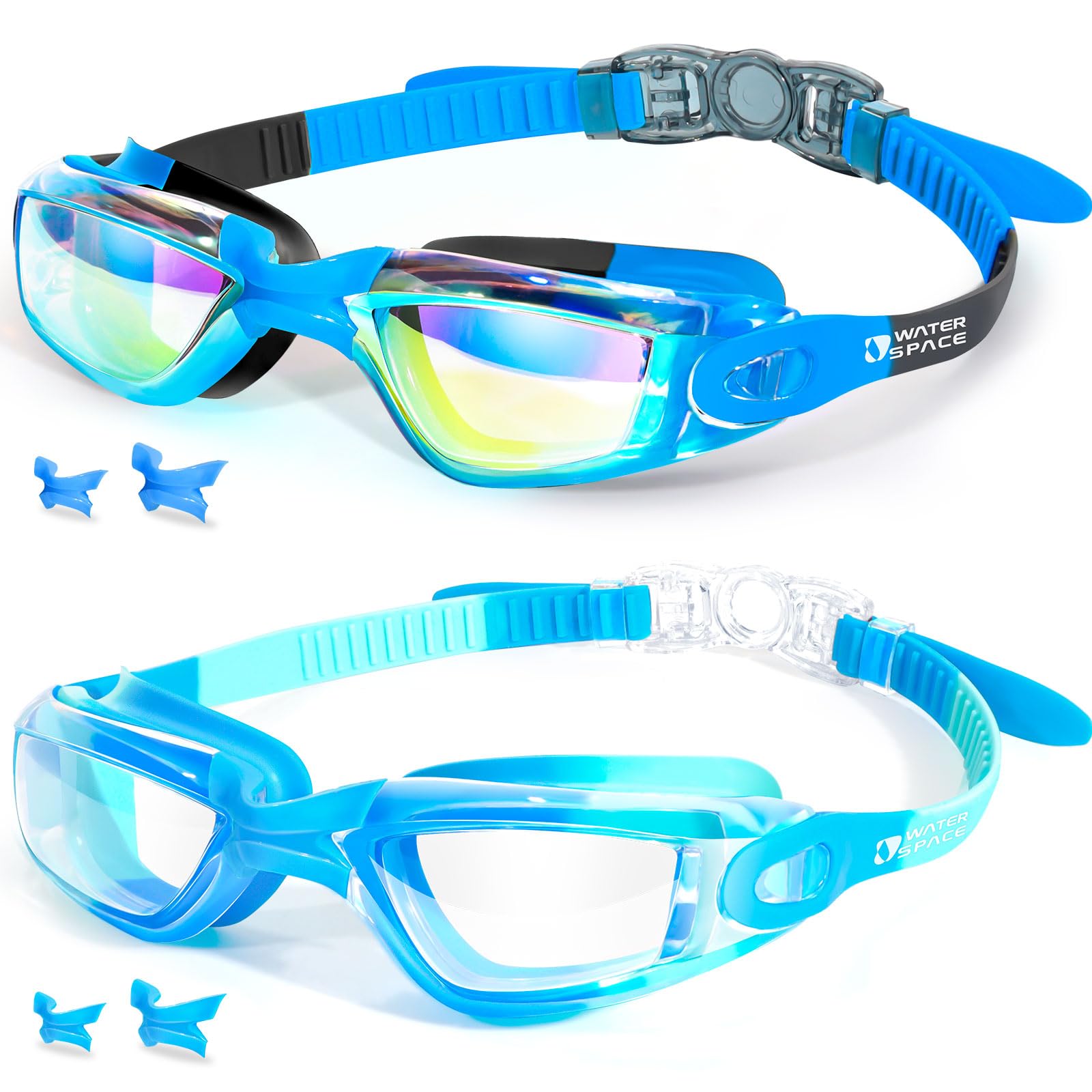 Water Space Kids Swimming Goggles, 2 Packs Swimming Goggles for Kids 3-14, Boys Girls Children Colored Swim Goggles Anti Fog,UV Protection,No Leaking