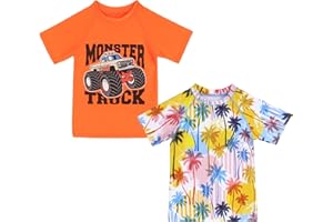 KAKU NANU Boys Rash Guard Short Sleeve Toddler Kids Swim Shirt, Youth UPF 50+ Surfing/Sun Suit