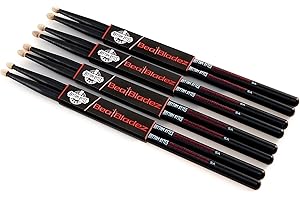 Drum sticks (4 Pairs) | 5A Drum Sticks | Classic Wood tip Drumsticks For Warm, Rich tones, Oak Drumsticks, Black, Rhythm Bytes New Beat Bladez Series, 4-Pack