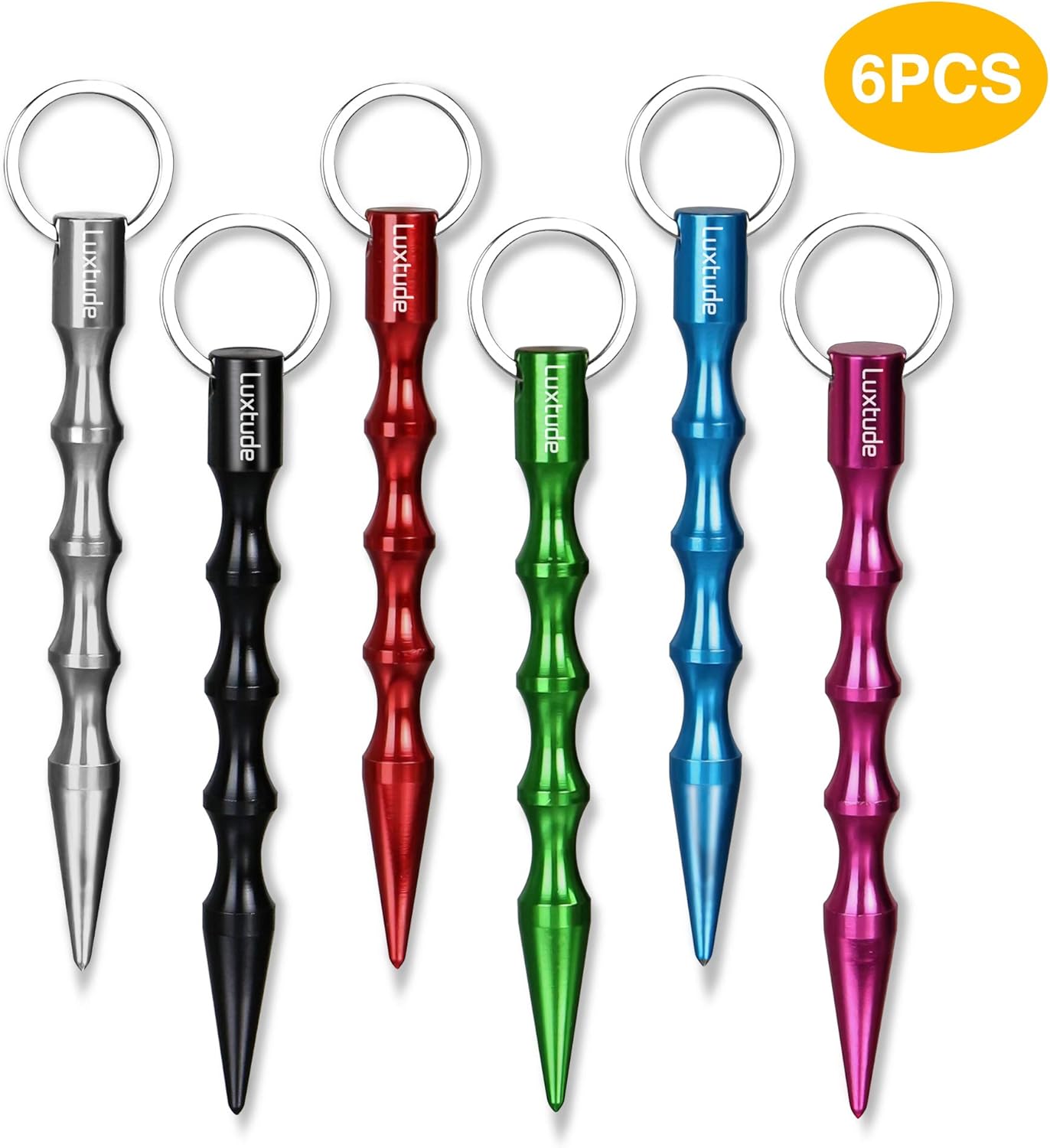 Luxtude 6 Pack Self-Defense Keychain for Women, Ultra Solid Aluminum Anti-Wolf Weapon Kubotan, Portable Self-Protection Tool for Evening Exercise, Walking Alone, Women Defend, Window Breaker etc.
