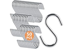 LANIAKEA 50PCS Stainless Steel S Hooks - 2 in 304 Stainless Steel S Shaped Hook Hangers, Heavy Duty Thick S Hanging Hooks for Products or Items, Chain Hardware