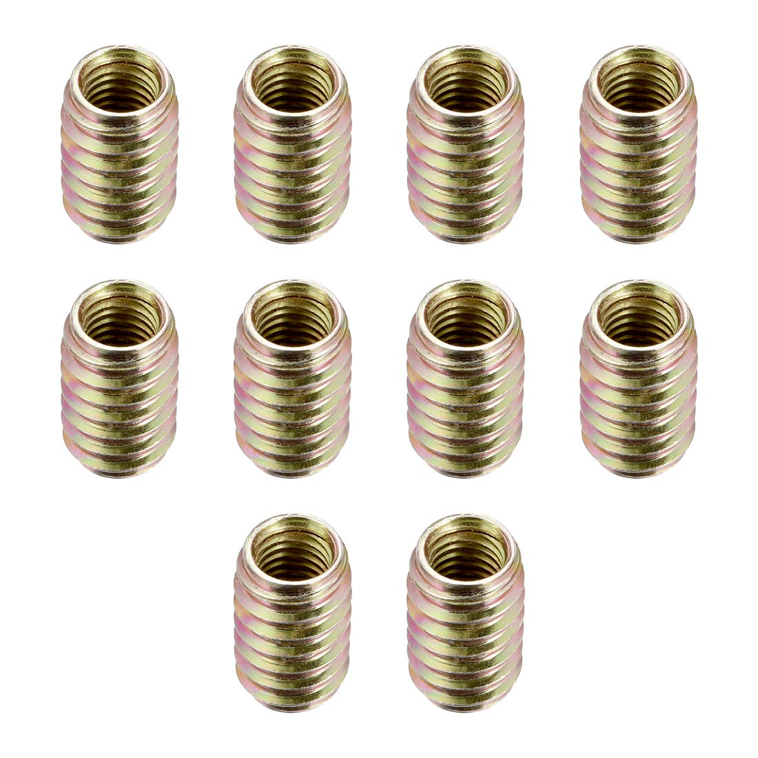 sourcing map Furniture Threaded Insert Nut Carbon Steel M10 Internal Thread 25mm Length 10pcs