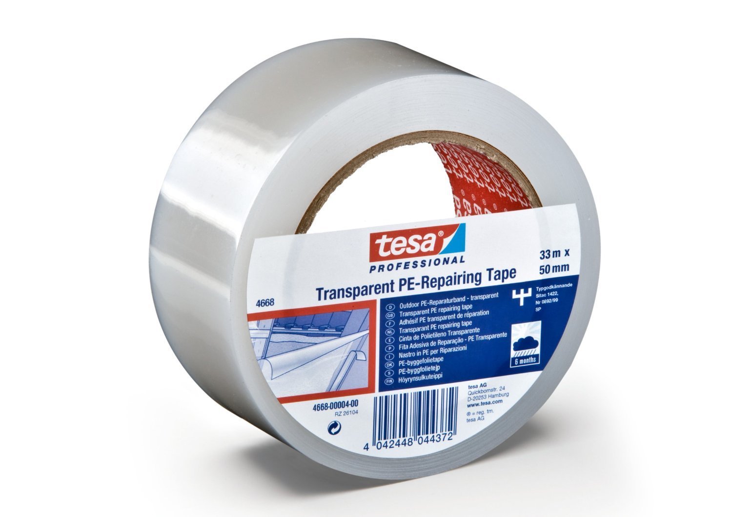 tesa Professional Clear Duct Tape - Waterproof Outdoor Clear Repair Tape, 33 m x 48 mm