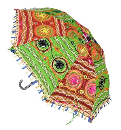 Lal Haveli Jaipuri Handmade Embroidery Work Design Cotton Parasol Umbrella 21 x 26 inches