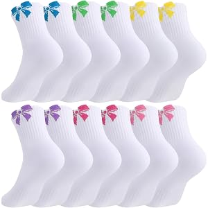 Jspupifip 6 Pairs Kids Girls Pink White Crew Athletic Socks Age 3-12 Years | Heart Stripes Print, Soft Combed Cotton, Stretch