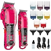 Tuanchuanrp Professional Hair Clippers for Men, Cordless Barber kit for Hair Cutting & Grooming, Hair Clippers and Trimmer Set for Barber Haircut with LED Display, 8 Fade Taper Combs(Pink Set)