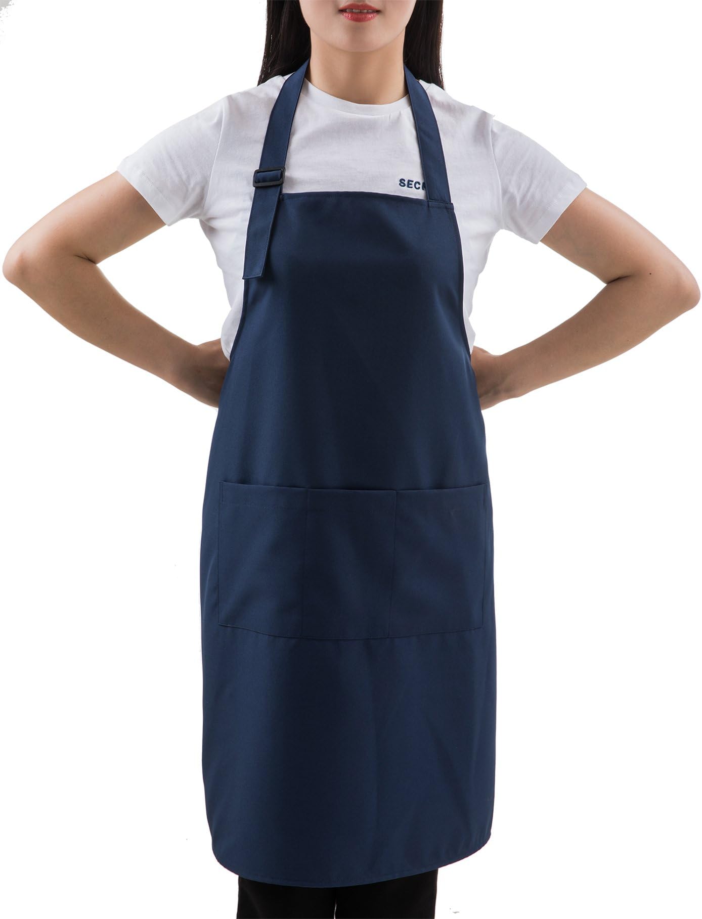 (5 set Navy Professional Resist Water Adjustable Extra Long Bib Apron 3 Pockets Home Kitchen Garden Restaurant Cafe Bar Pub Bakery for Cooking Chef Baker Servers Craft Unisex