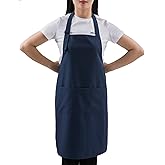 SEW UR LIFE Navy Professional Resist Water Adjustable Extra Long Bib Apron 3 Pockets Home Kitchen Garden Restaurant Cafe Bar Pub Bakery for Cooking Chef Baker Servers Craft Unisex