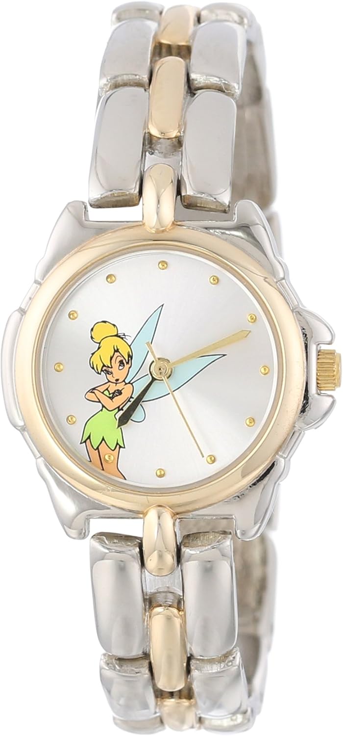 Disney Women's Tinkerbell Sunray Dial Two Tone Bracelet Watch Silver