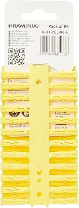 Rawlplug Yellow Uno Wall Plugs 5mm x 24mm Card of 96 Universal Fixing view 2