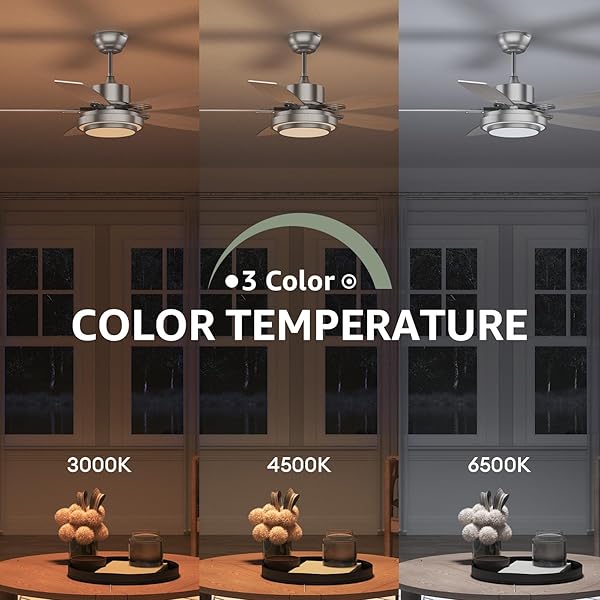 FANBLISS 42 INCH NICKEL CEILING FANS WITH LIGHTS AND REMOTE CONTROL FOR BEDROOM, MODERN CEILING FAN WITH QUIET REVERSIBLE DC MOTOR, 3CCT, DIMMABLE, LED FOR LIVING ROOM, PATIO, INDOOR AND OUTDOOR
