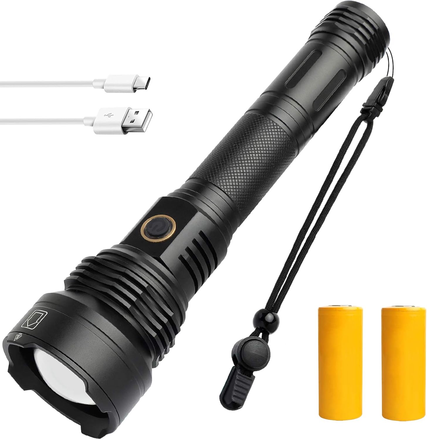 Rechargeable Led Flashlight, 90000 Lumens Super Bright Flashlights High Lumens with 26650 Batteries Included, 3 Modes, Zoomable, Waterproof Best Tactical Flashlight for Emergencies, Camping - - 