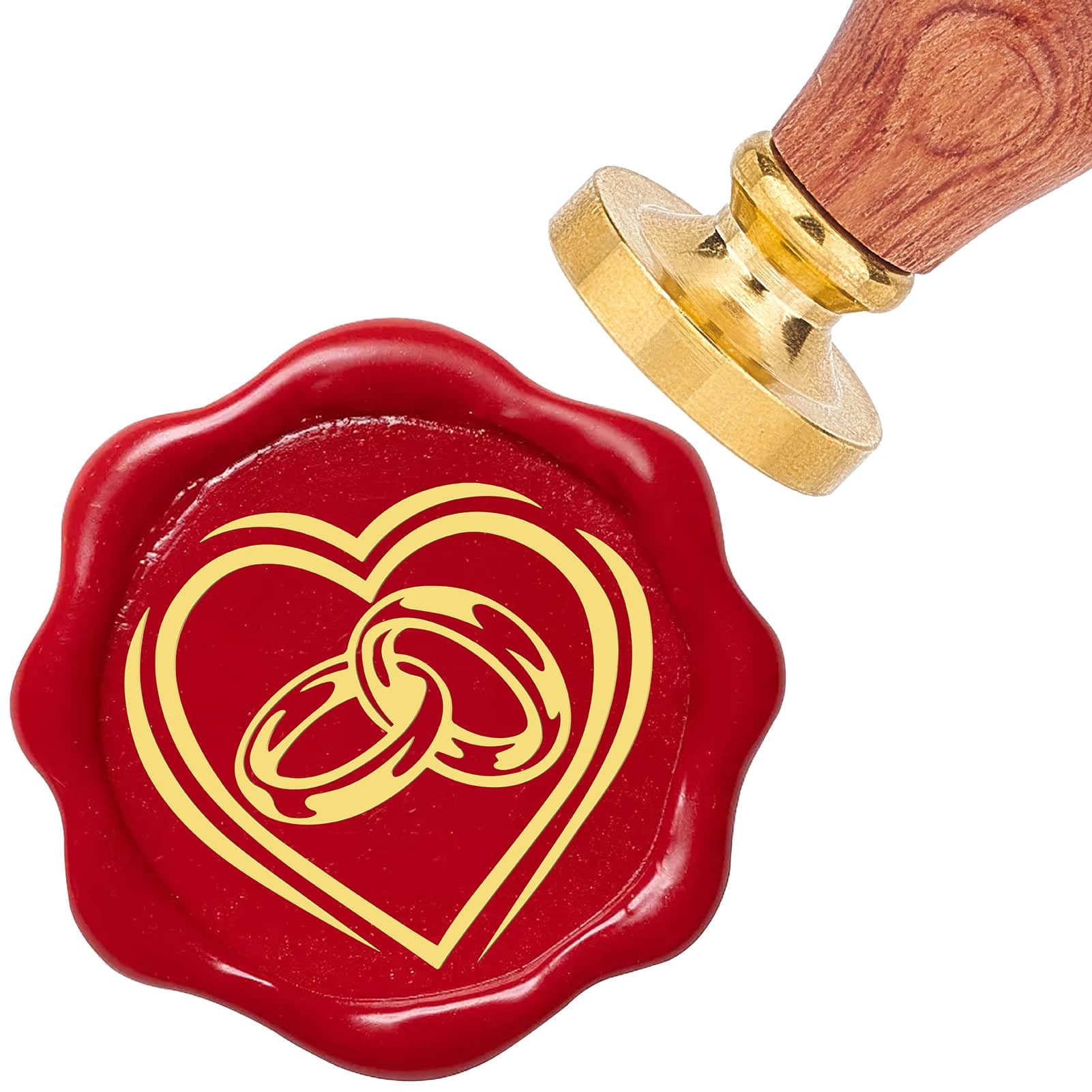 CRASPIRE Heart Ring Wax Seal Stamp 25mm Wedding Love Sealing Stamps Retro Rosewood Handle Removable Brass Head for Invitations Envelopes Card Christmas Valentine's Day Gift Packing