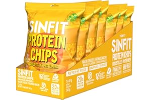 SinFit Protein Chips, 20g Protein/Bag, 50g-Bag, High Fiber, Low Carb, Gluten Free,7/box (7 Bags, Nacho Cheese)