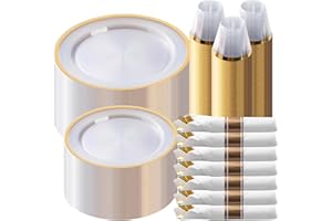 Goodluck 350 Piece Gold Plastic Dinnerware Set for Party, Clear Disposable Plates for 50 Guests, Include: 50 Dinner Plastic P