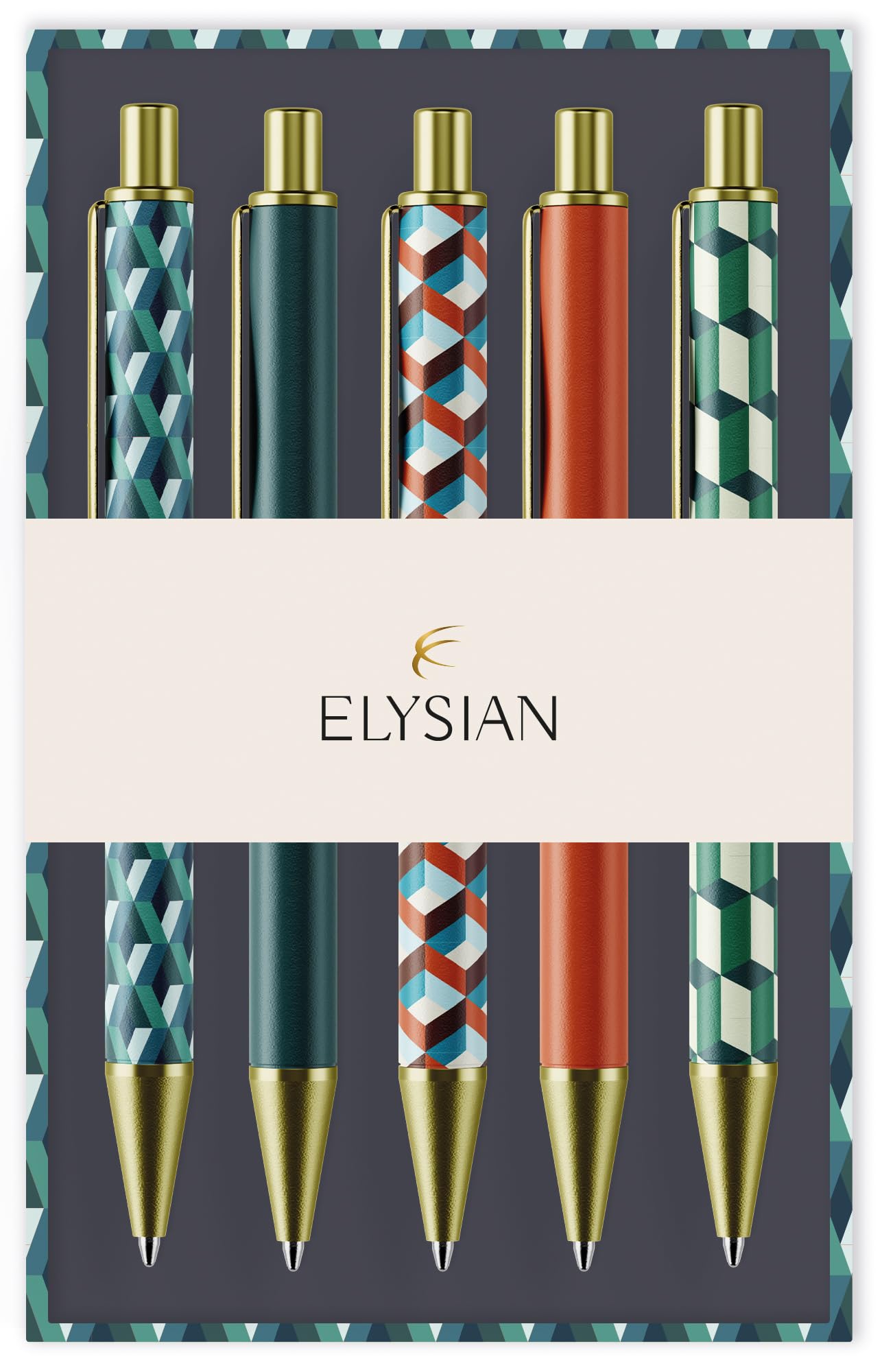 Robert Frederick Elysian Geometric Mixed Design Ballpoint Pens in Gift Box – Set of 5 Pens