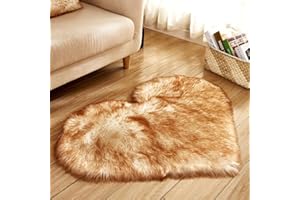 ZuTKekon Faux Fur Sheepskin Heart Shaped Area Rugs, 12"x16" Luxurious Wool Love Floor Carpets Bathroom Non-Slip Mat for Home Decor Nursery Living Room Bedroom Pet Kids and Baby Room (White Yellow)
