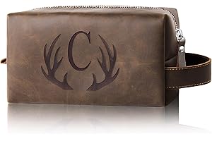 Aganmi Personalized Fathers Day Birthday Gifts for Men Father New Dad Papa Elderly Dad Travel Toiletry Bag Initial PU Leather Shaving Bag for Toiletries Accessories Travel Essential Storage Bag (C)