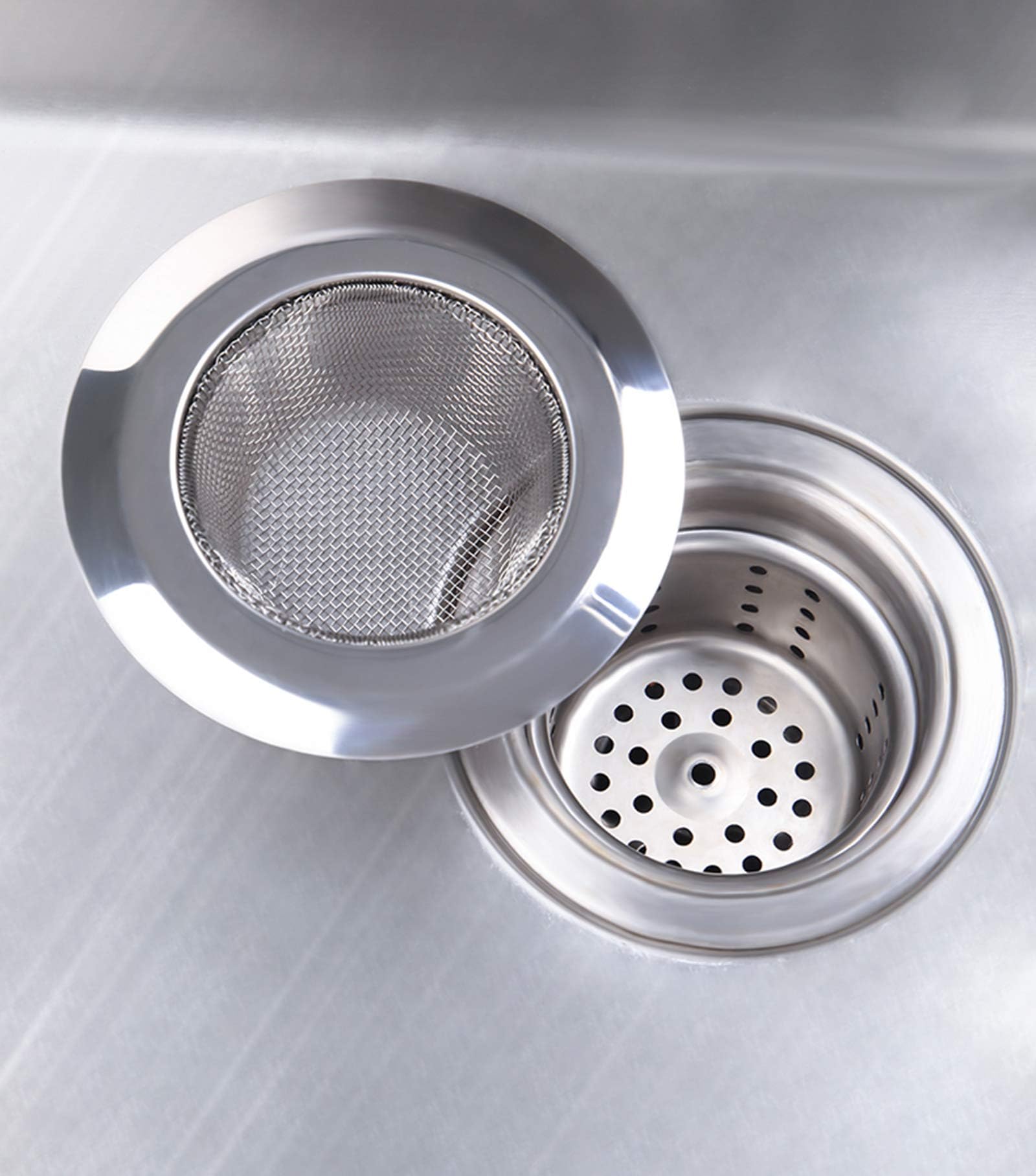 Mesh Kitchen Sink Strainer 2pcs Stainless Steel Kitchen Drain Food Catcher Filter Garbage Disposal Strainer Basket Drain Protector Rust Free 4.5" Diameter Wide Rim for Most Sinks Pack of 2