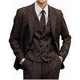 Fesenbo Retro 3 Pieces Men Suit Tweed Herringbone Suits for Men Formal Wool Jacket Dress Suit Vest Pants Wedding Prom Tuxedo