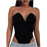 WDIRARA Women's Sleeveless Sweetheart Neck Bodysuit Sexy High Cut Strapless Leotard