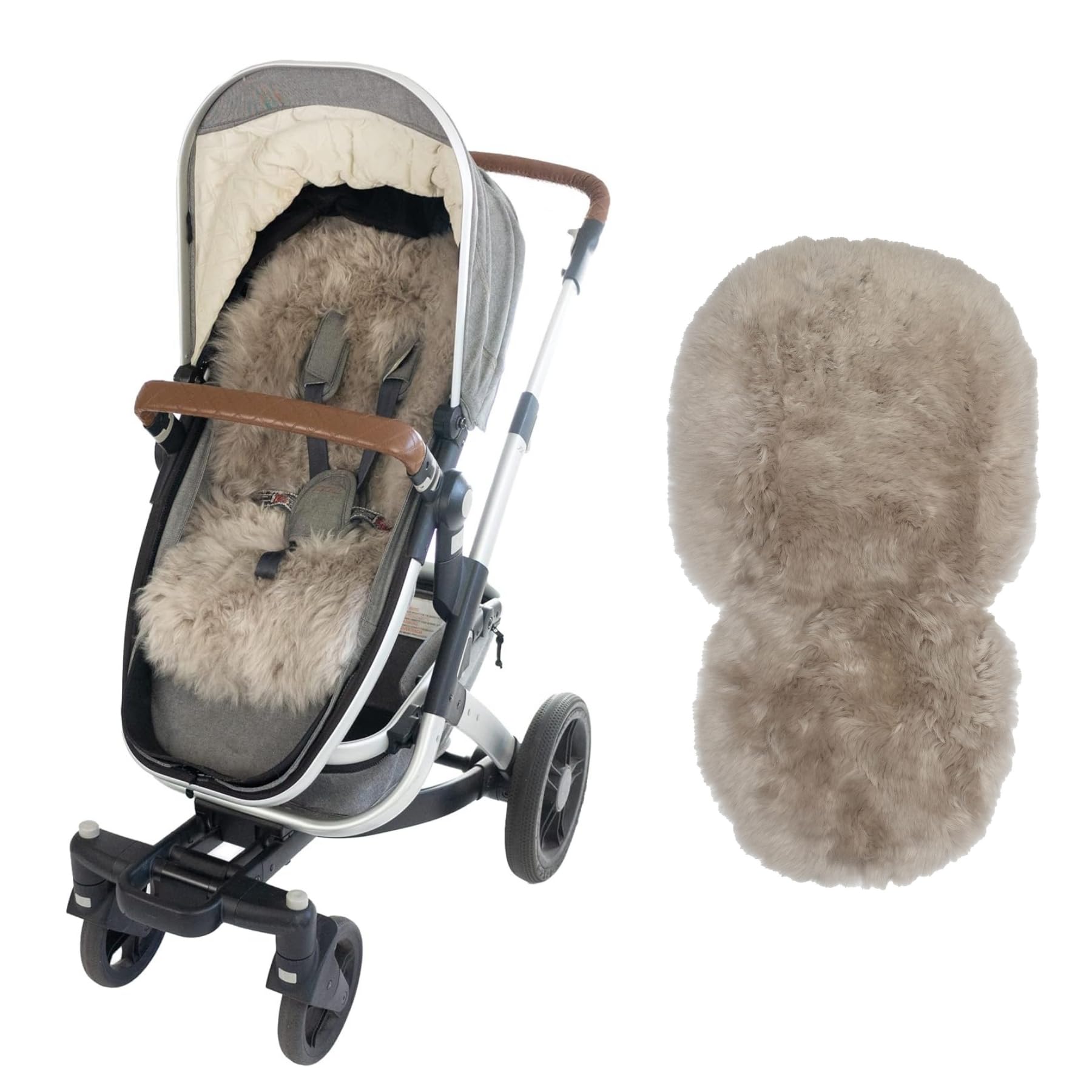 Naturally Sheepskins Deluxe Midi Wool Pram Liner – (69x44cm) 100% Natural & Genuine Sheepskin Shorn with Natural Leather Backing for Strollers & Pushcars (Taupe)
