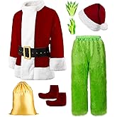 Semana Christmas Green Costume for Men 8 Pcs Furry Adult Santa Claus Costume Santa Suit