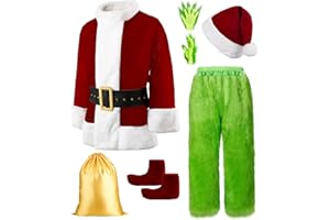 Semana Christmas Green Costume for Men 8 Pcs Furry Adult Santa Claus Costume Santa Suit
