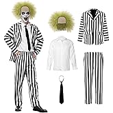 SERTAS Black and White Striped Suit Scary Halloween Costumes for Men Horror Halloween Outfits