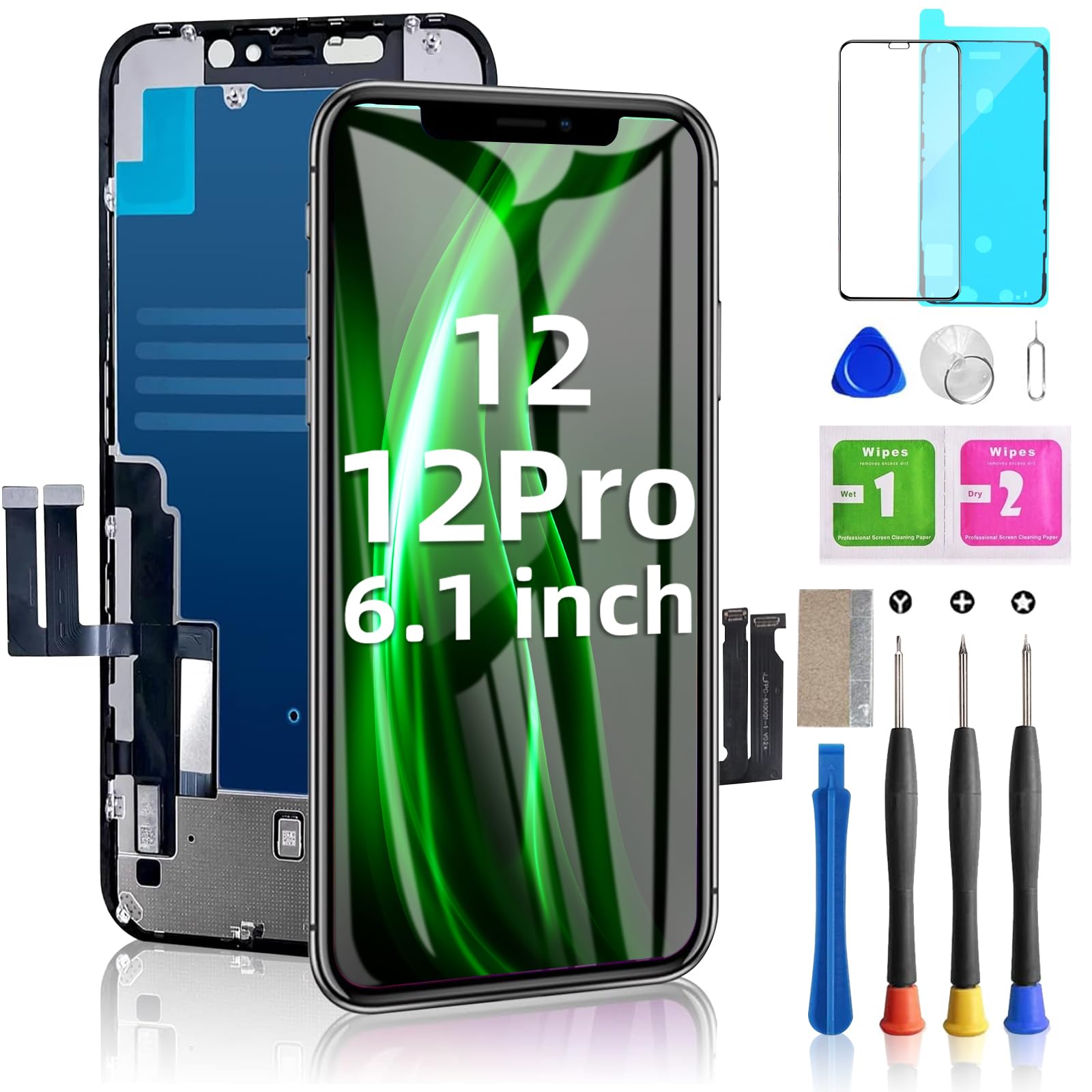 Photo 1 of ZoongXingY for iPhone 12/12 Pro Screen Replacement 6.1 inch - 3D Touch LCD Display Digitizer Frame Assembly with Repair Tools