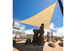 HOMA 5' x 5' x 5' Beige Sun Shade Sail Triangle Canopy, 95% UV Blockage Awning Shelter Fabric Cloth Screen for Patio Outdoor Backyard - Heavy Duty Commercial Grade (Custom Size - Made in USA)