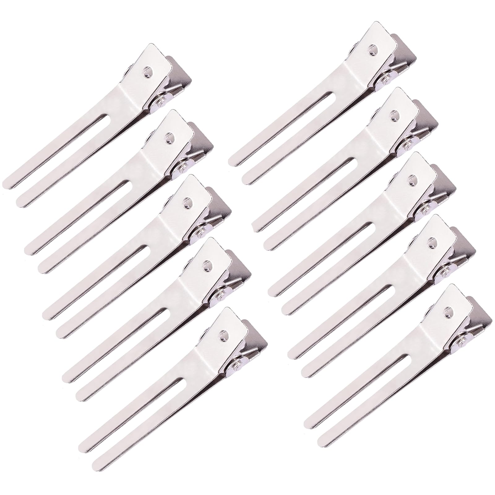 Photo 1 of 10 Pack Double Prong Pin Curl Clips, Duck Billed Hair Clips for Hairdressing Setting Section Clips, 1.8" Silver Rustproof Metal Curl Hair Clips for Hair Styling, Hair Coloring, Hair Sectioning