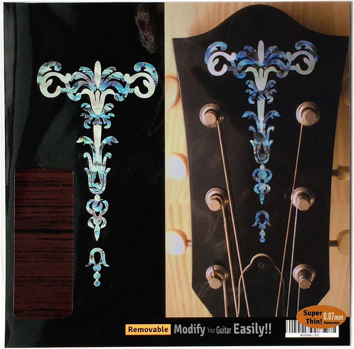 Inlaystickers for Guitar Headstock - Gothic Torch - Abalone Blue, H-114GT-BL