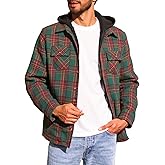 Yousify Mens Sherpa Flannel Shirt Jacket Fleece Lined Hooded Jacket Long Sleeve Button and Zipper Plaid Winter Coat