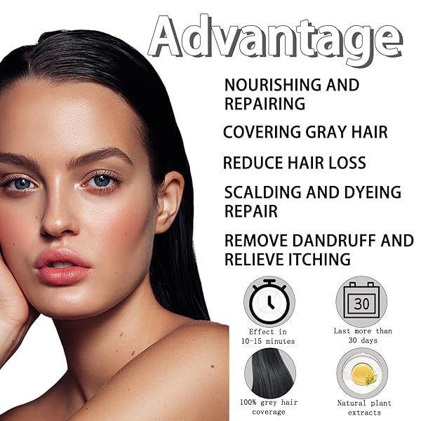BLACK HAIR DYE SHAMPOO 3 IN 1, SHAMPOO HAIR DYE, HERBAL INGREDIENTS NATURAL BLACK HAIR SHAMPOO, SEMI-PERMANENT GRAY WHITE COVERAGE FOR WOMEN MEN (500ML BLACK）