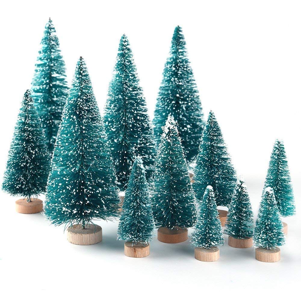 Pannow Miniature Christmas Tree, 34 PCS Artificial Snow Frost Trees Pine Trees Sisal Trees Tabletop Trees for Christmas Party Decoration