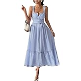 winkbay Women's Summer Striped Ruffle Dress Criss Cross Sleeveless A Line Flowy Midi Going Out Dresses