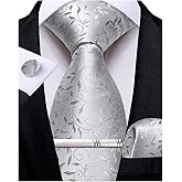 DiBanGu Silk Floral Ties for Men Woven Paisley Necktie and Tie Clip Handkerchief Cufflinks Set for Party Wedding