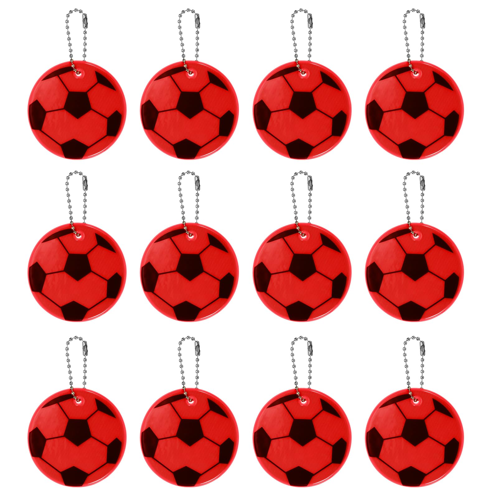 PATIKIL Reflective Keychain Tags, 12 Pack Reflective Football Pendant PVC High Visibility Reflector Tags Waterproof Safety Reflector for Backpack Handbag, Red