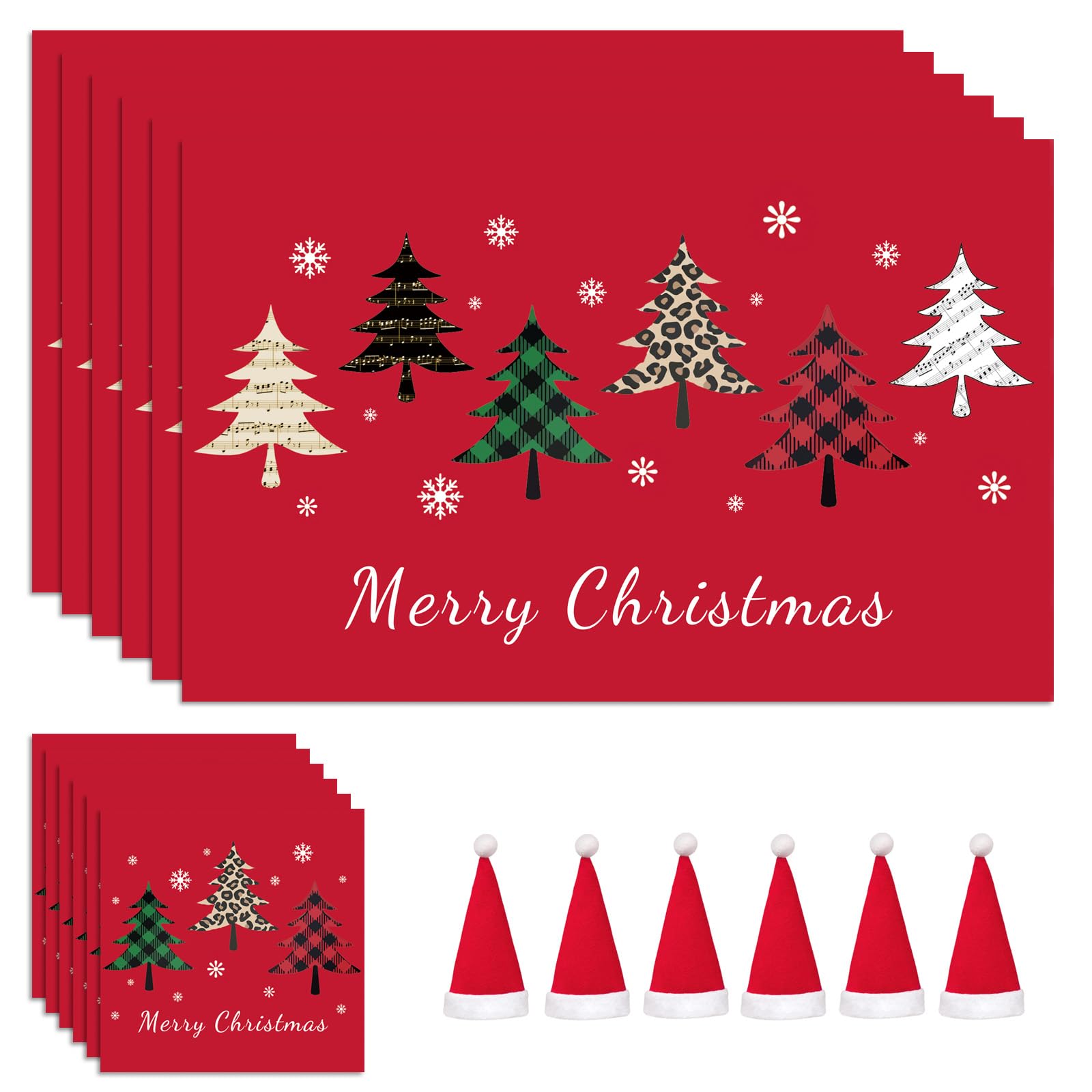 Christmas Table Decoration - 18Pcs Christmas Placemats Coasters Cutlery set, Christmas Placemats Sets, Christmas Table Mats, Home Table Mats, Washable Heat Proof Table Mats