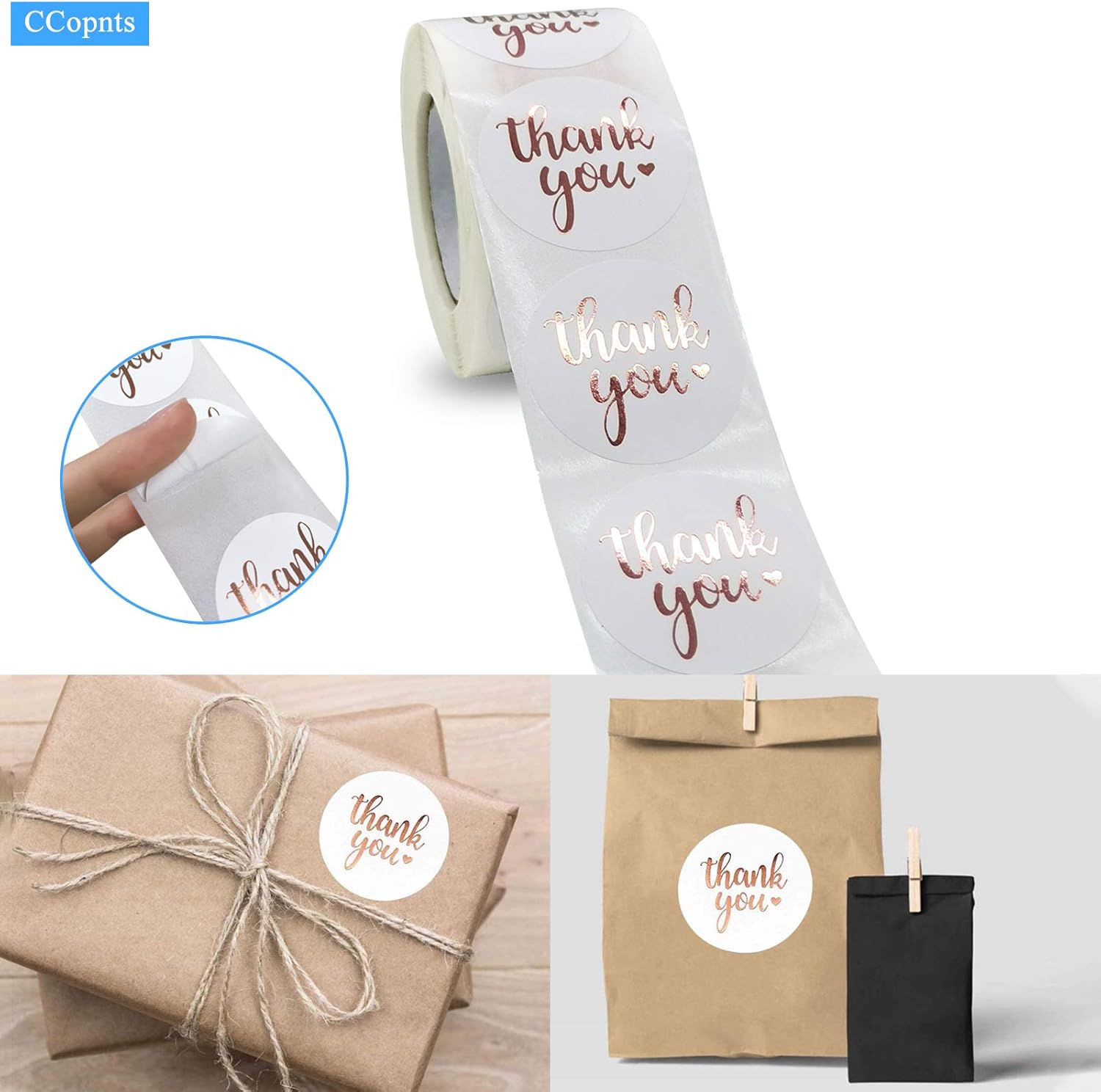 1.5 Inch Rose Gold Thank You Stickers, 500 Pcs - Labels, Envelope Seals, Wedding & Party Gift Wrap Tags, Rose Gold,white, 1.5 inches - Image 4