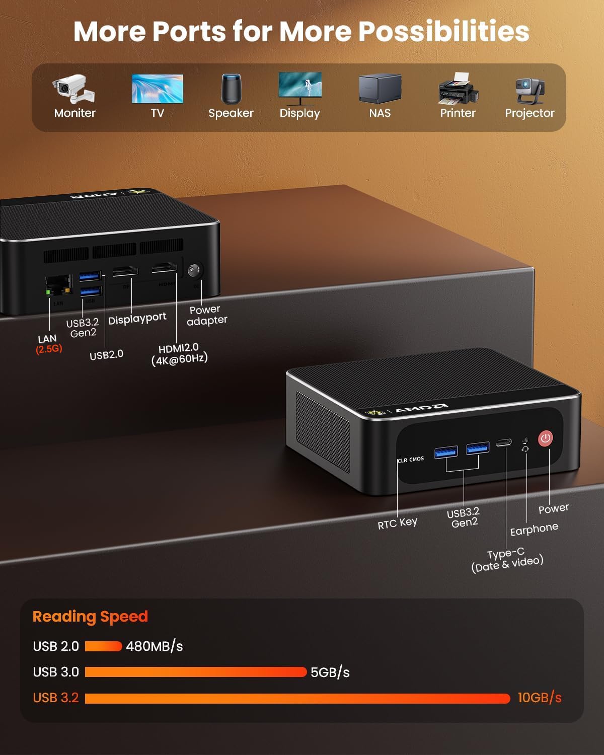 Beelink Mini PC SER5 Pro, AMD Ryzen 7 5825U (Up to 4.5GHz), 16GB DDR4 RAM 500GB SSD, Radeon 8CUs Graphics, WiFi 6/ BT5.2/ DP+USB-C+HDMI 4K Triple Display/ USB3.2/2.5G LAN Home/Office Desktop Computer