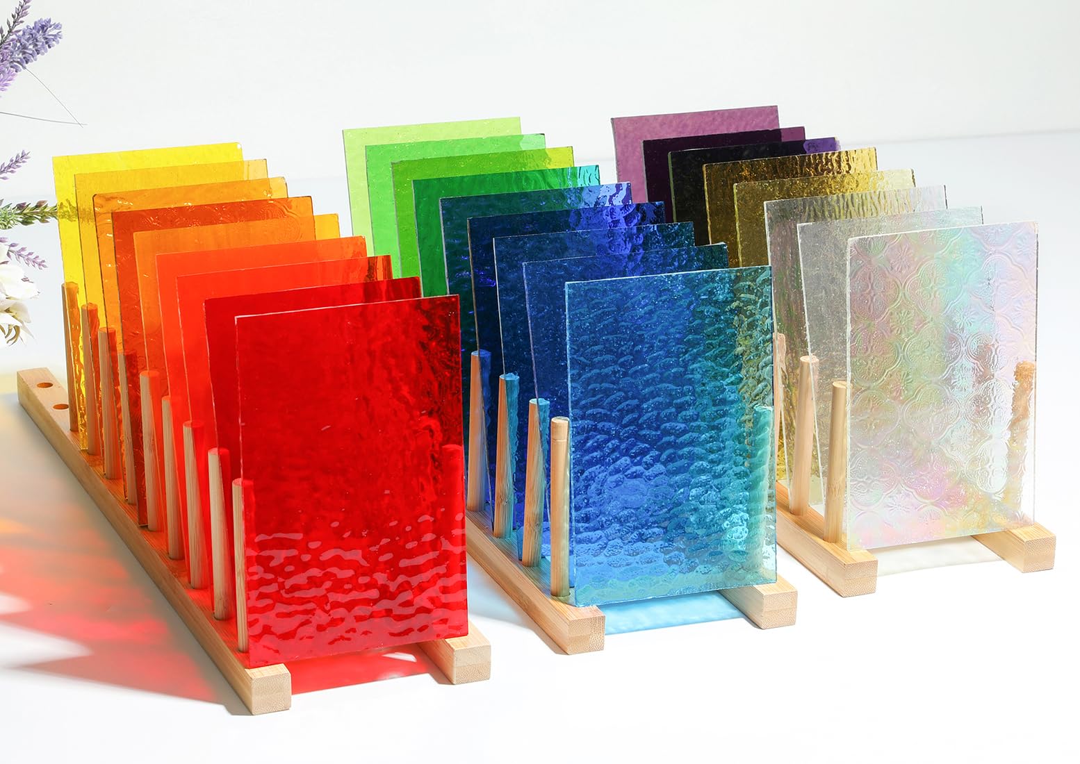 Lanyani 26 Sheets Transparent Stained Glass Sheets Packs for Art Crafts, Textured Bright Color Variety Translucent Cathedral Art Glass Sheets for Mosaic Glass DIY Projects, 4x6 inches