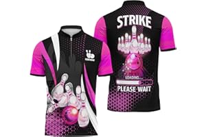 Bowling Theme Half Zip Jerseys with Grey Bowling Ball Customized Zipper Tee Shirt Short Sleeve for Camouflage Lover