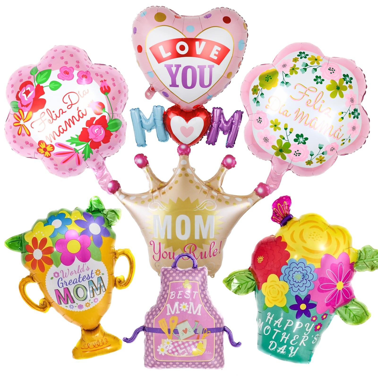 Photo 1 of 7Pcs Happy Mother’s Day Balloons, Mother's Day Foil Balloon, Crown Flowers Balloons for Happy Mother’s Day Party Decorations Supplies