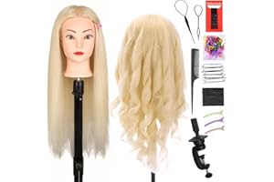 MYCNIMY Mannequin Head Real Human Hair 24" Cosmetology Manikin Head with 100% Human Hair for Hairdresser Practice with Free Clamp Holder and Tools（613# Blond）