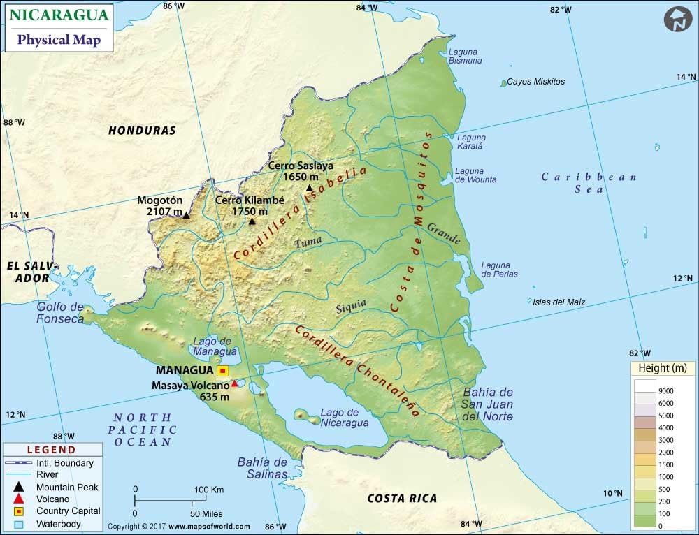 Nicaragua Mapa Físico (36 "W x 27,6 cm H) Amazon.es Oficina y papelería
